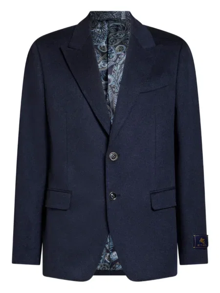 Sacou Etro din cașmir cu model paisley albastru