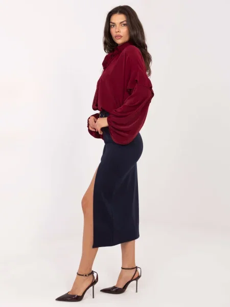 Fustă midi Rue Paris până la genunchi cu crăpătură albastru