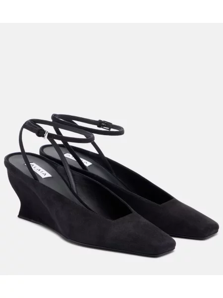 Pantofi cu toc Alaïa din piele de căprioară cu pană negru