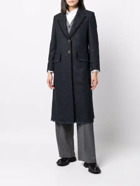 Vienakrūtis paltas Thom Browne tvido tamsiai mėlyna