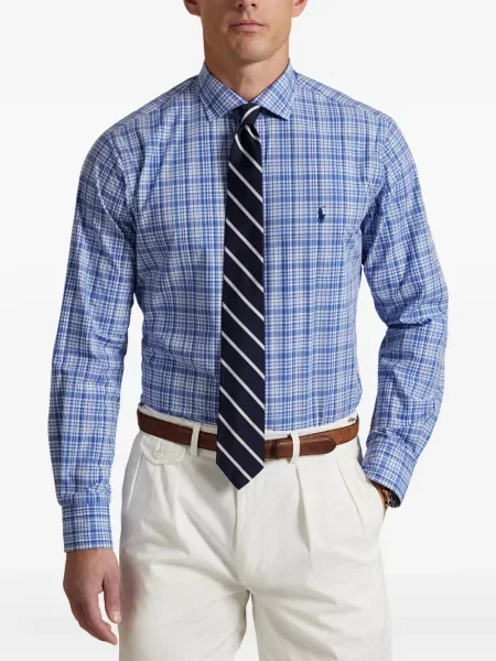 Ленена карирана риза Polo Ralph Lauren бродирана синьо