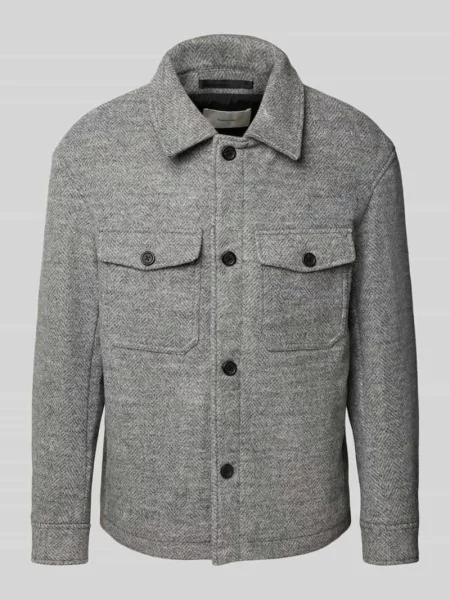 Kurtka wełniana o kroju regular fit z wykładanym kołnierzem model ‘MITCH’ Selected Homme srebrna