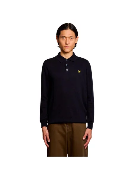 Lung tricou Lyle & Scott din lână merinos cu mâneci lungi albastru