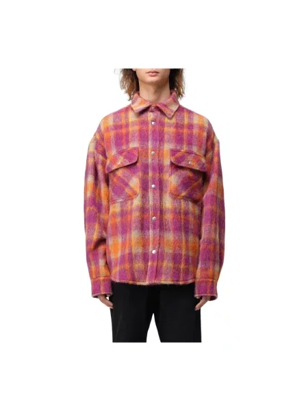 Wielobarwność kurtka Palm Angels w kratkę z nadrukiem szara