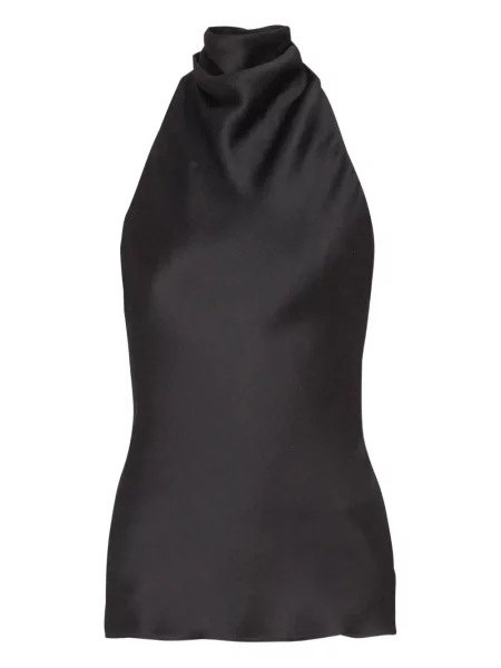 Top Balmain de mătase cu gât halter negru