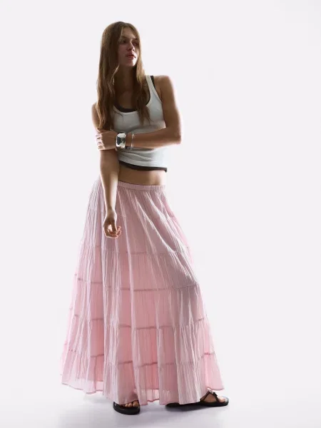 Bershka Spódnica Maxi W Stylu Boho Kobieta Xs różowy
