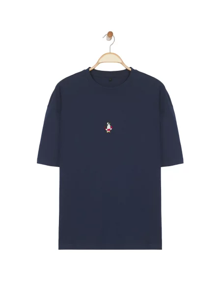 Trendyol Tricou albastru marin / roșu / negru alb