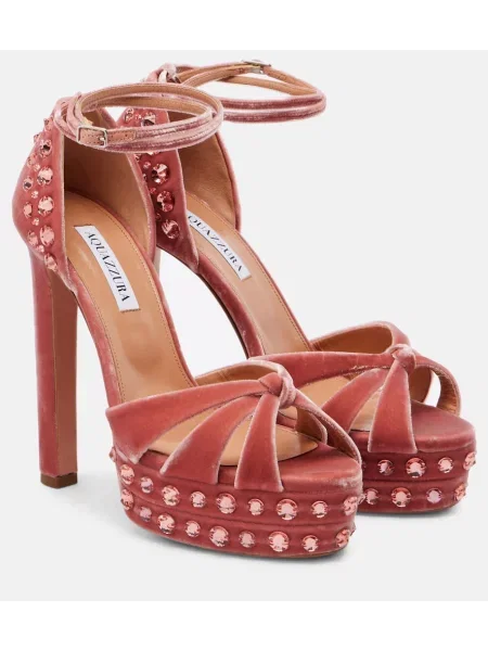 Sandale Aquazzura de catifea cu platformă roz