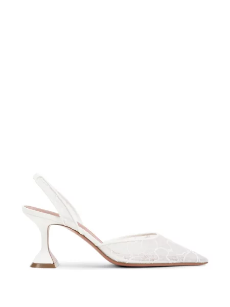 Pantofi cu toc Amina Muaddi din dantelă slingback alb