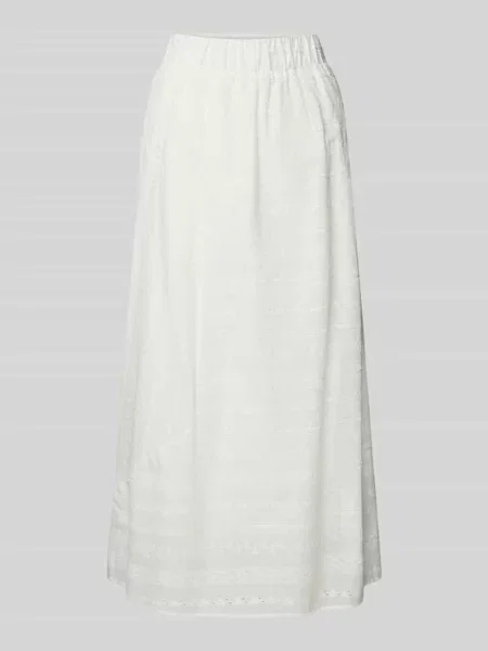 Długa spódnica z haftami i elastycznym pasem Lanius biała