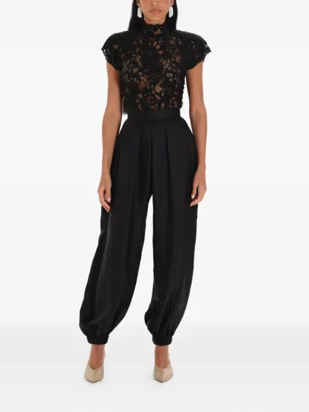 Top Manuri cu model floral din dantelă negru