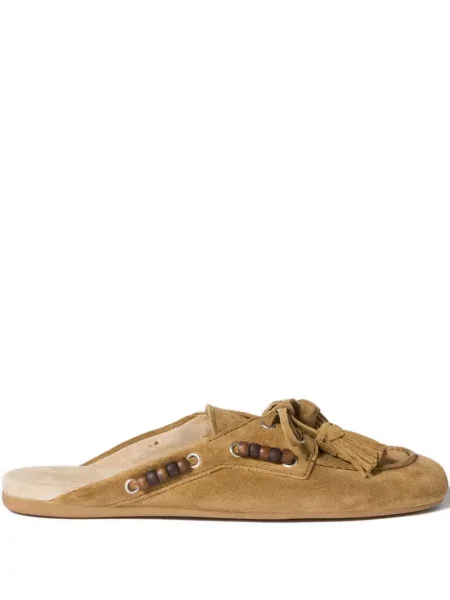 Mules Miu Miu bez podpatku s korálky hnědé