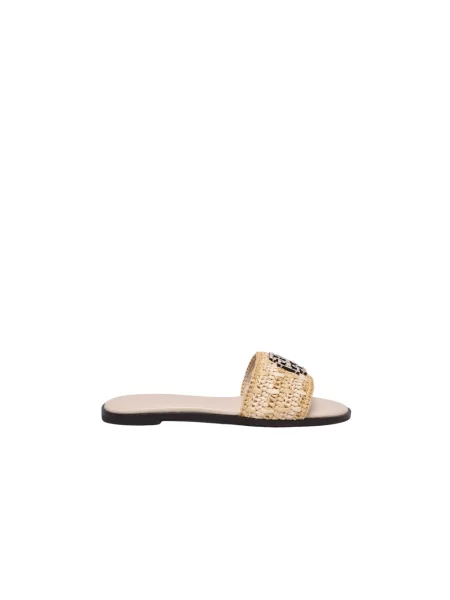 Klapki Tory Burch skórzane beżowe