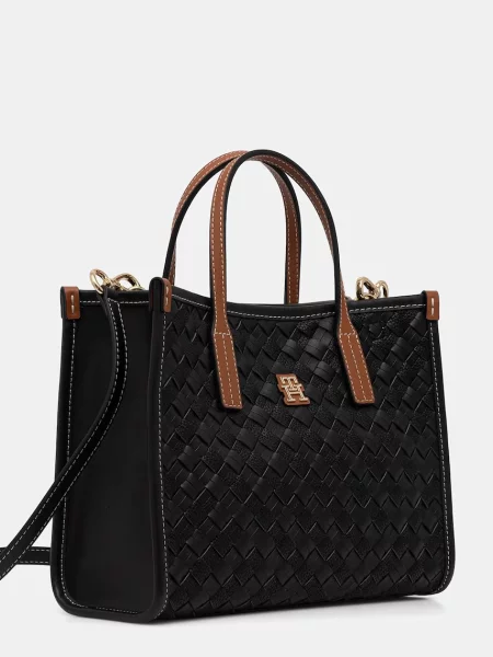 Geantă shopper Tommy Hilfiger din piele negru