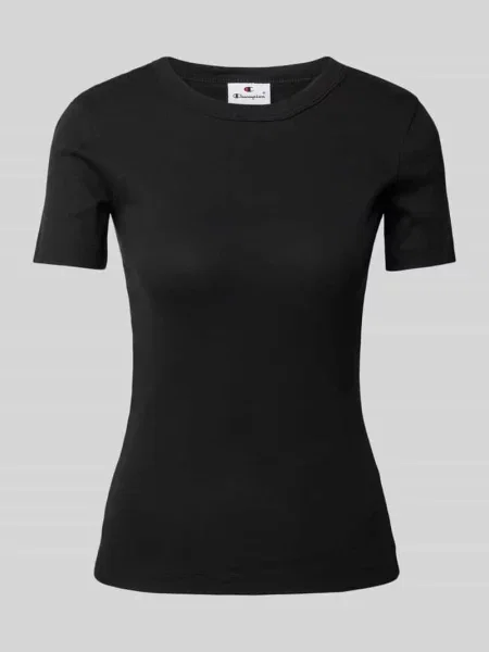 T-shirt z prążkowanym okrągłym dekoltem Champion czarna