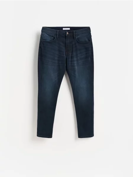 Reserved Jeansy slim fit z efektem sprania granatowy