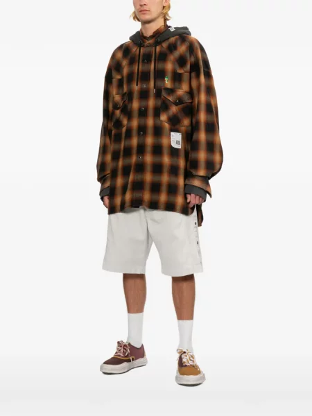 Кариран карирана риза Maison Mihara Yasuhiro с качулка кафяво