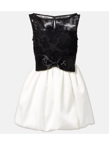 Sukienka koktajlowa Self-portrait z kokardką tiulowa garniturowa czarna