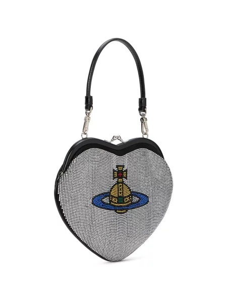 Torebka Vivienne Westwood skórzana w serca z dżetami szara