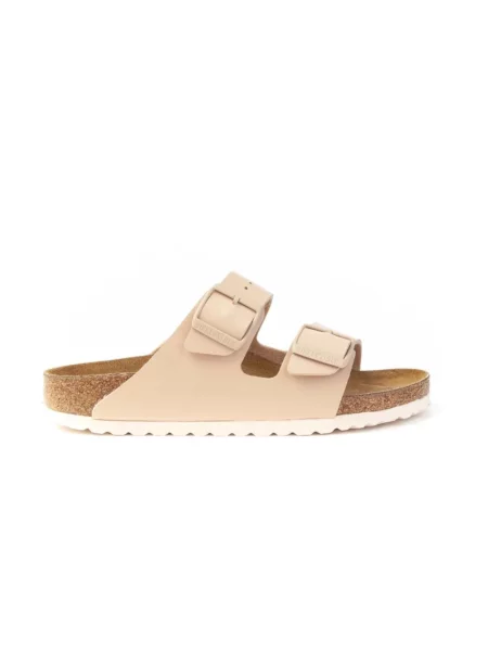 Klapki Birkenstock zamszowe w paski z paskiem beżowe