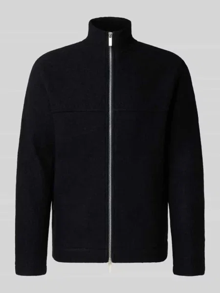 Kardigan o kroju regular fit z czystej wełny bouclé model ‘NEALY’ Selected Homme czarny