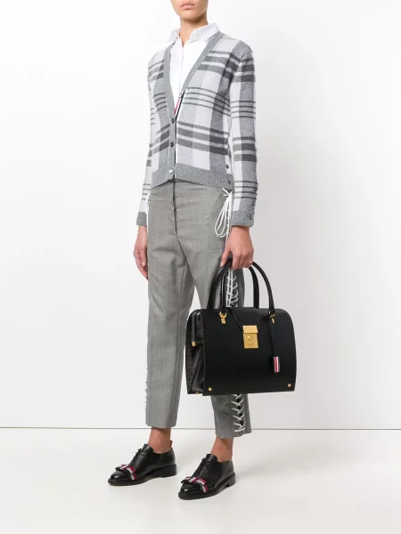 Kožená kožená taška Thom Browne černá