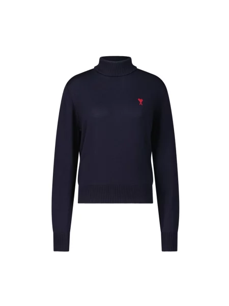 Sweter z golfem Ami Paris wełniany niebieski