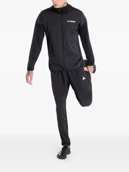 Tricou cu dungi Adidas din fleece cu glugă albastru