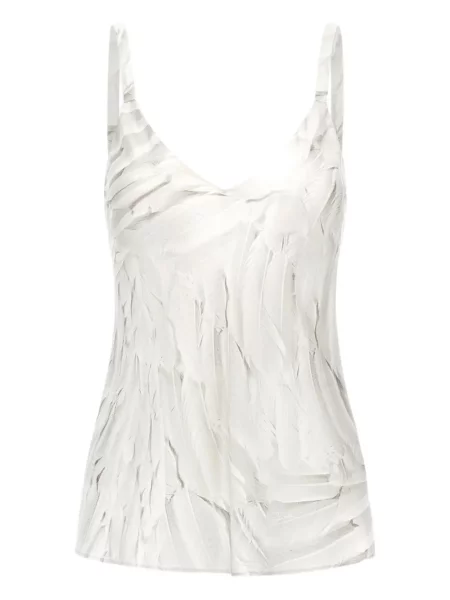 Top Roberto Cavalli de mătase cu pene alb