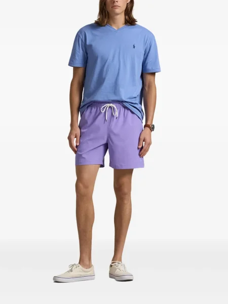 Slip de baie Polo Ralph Lauren cu broderie din piele de căprioară în carouri albastru