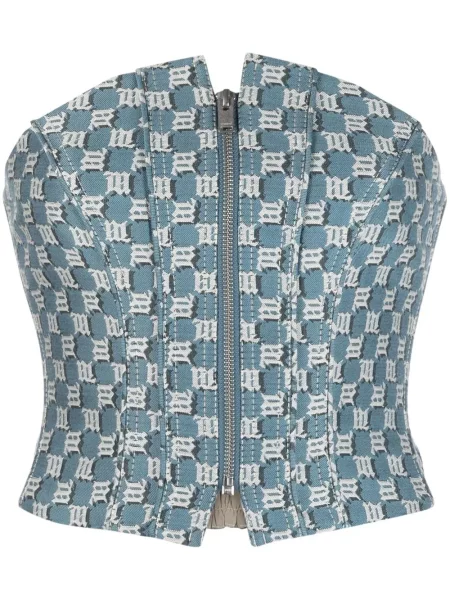 Top Misbhv din jacard tip corset fără bretele albastru