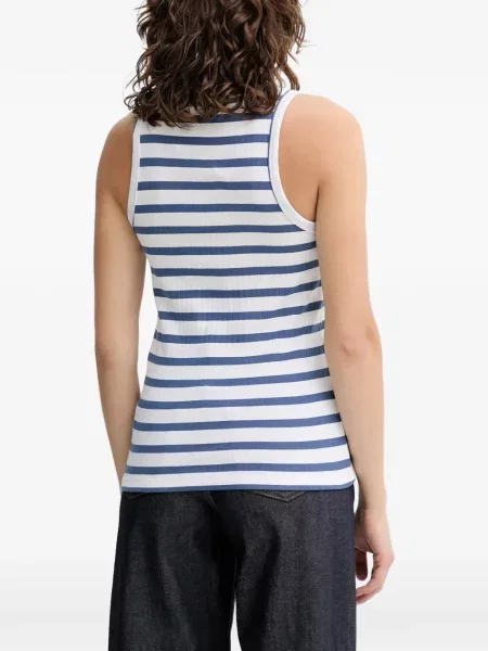 Top Munthe cu broderie cu dungi albastru