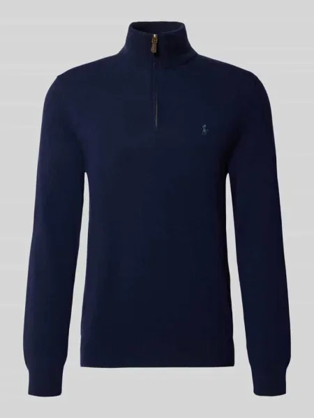 Sweter Ralph Lauren wełniany ze stójką z długim rękawem niebieski