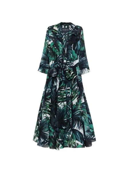 Sukienka midi Samantha Sung z nadrukiem wiązana garniturowa zielona