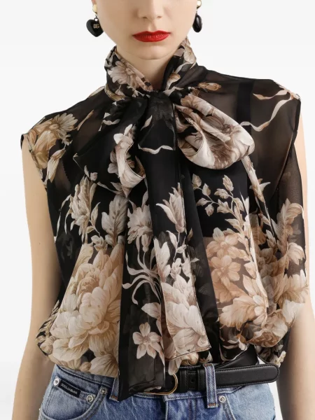 Top Dolce & Gabbana fără mâneci din șifon cu imagine negru