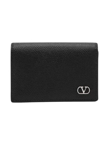 Lniany portfel Valentino Garavani czarny