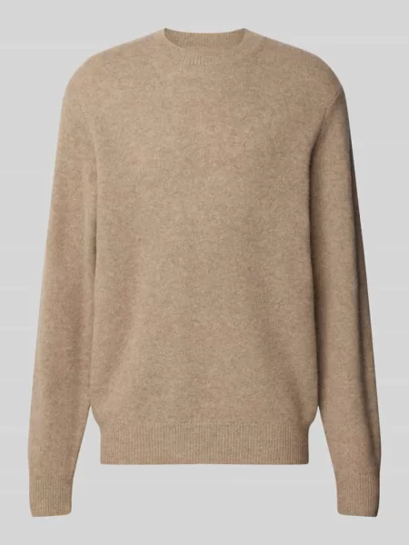 Sweter z wełny z prążkowanymi ściągaczami Annarr beżowy