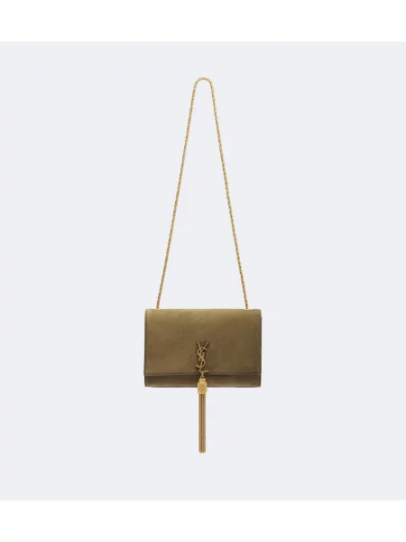 Geantă Saint Laurent din piele de căprioară verde