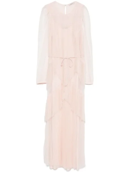 Sukienka maxi Twinset tiulowa plisowana garniturowa różowa