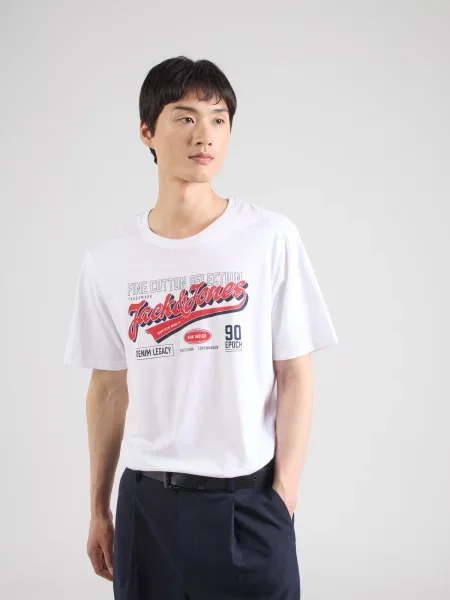 JACK & JONES Tričko tmavomodrá / brusnicová biela