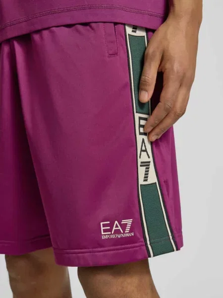 Szorty z logo i wpuszczanymi Ea7 Emporio Armani fioletowe