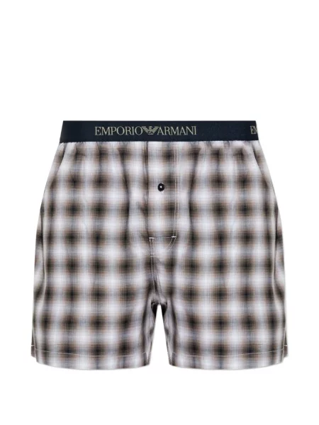 Szorty Emporio Armani w kratę z logo brązowe