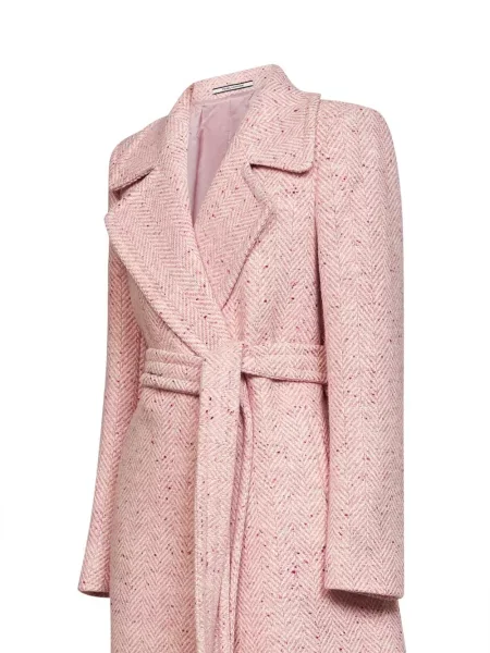 Cu centură palton Tagliatore cu model herringbone roz