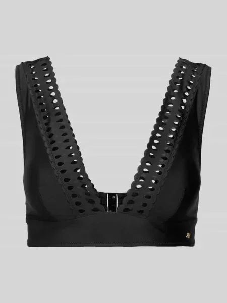 Top bikini z falistym wykończeniem model ‘EYELET’ Boss czarny
