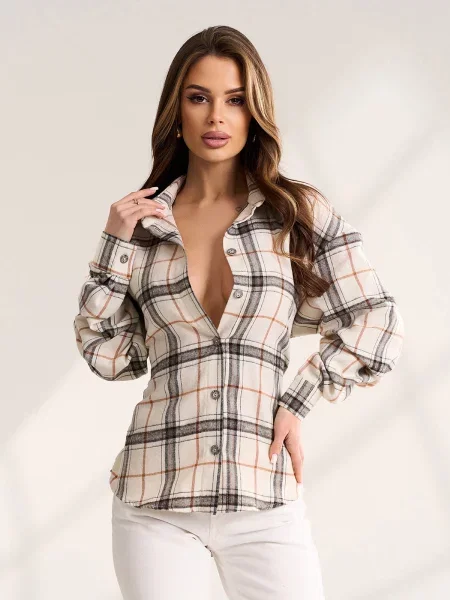 Сорочка в клітинку ISSA Plus фланель бежевий
