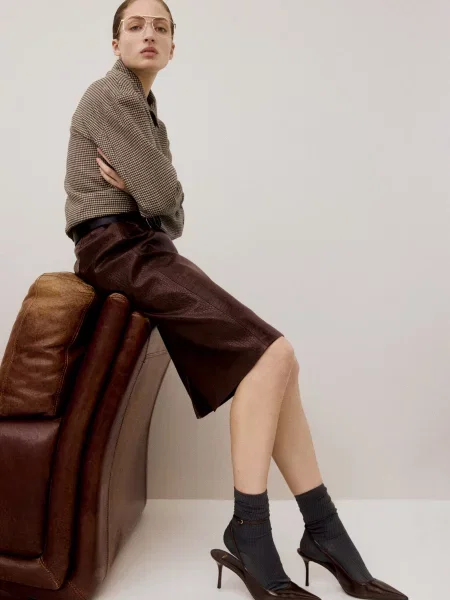 Спідниця міді MANGO коричневий