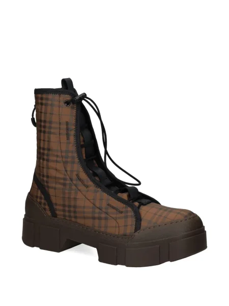 Botine Vic Matié cu șireturi în carouri din dantelă maro
