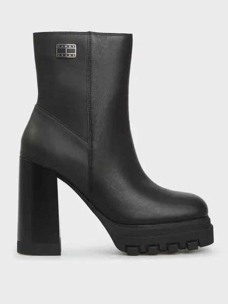 Кожаные ботильоны Tommy Jeans на высоком каблуке черные