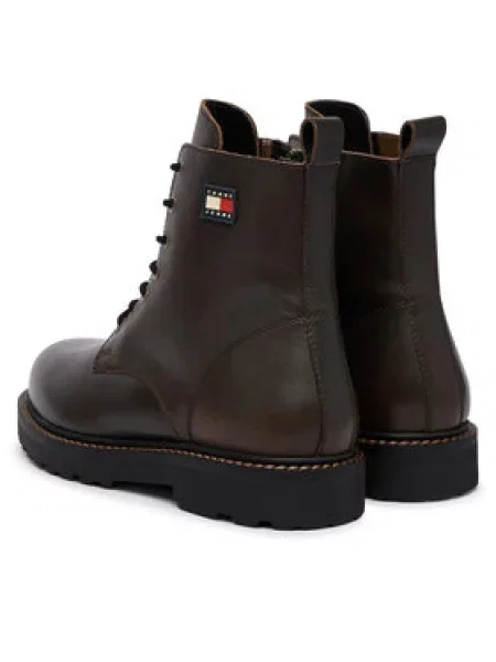 Tommy Jeans Pohodni čevlji Archive Brushed Leather Temno rjava