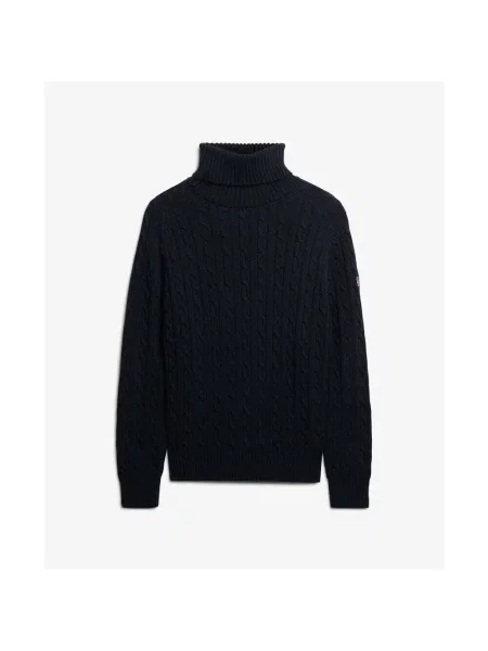 Sweter na plecionce z golfem Superdry niebieski